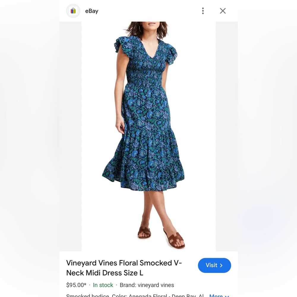 Vineyard Vines Floral Smocked V- Neck Midi Dress